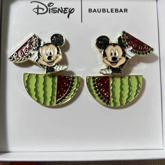Disney Baublebar Mickey Mouse Watermelon Earrings One Pair Authentic New In Box - Picture 1 of 8